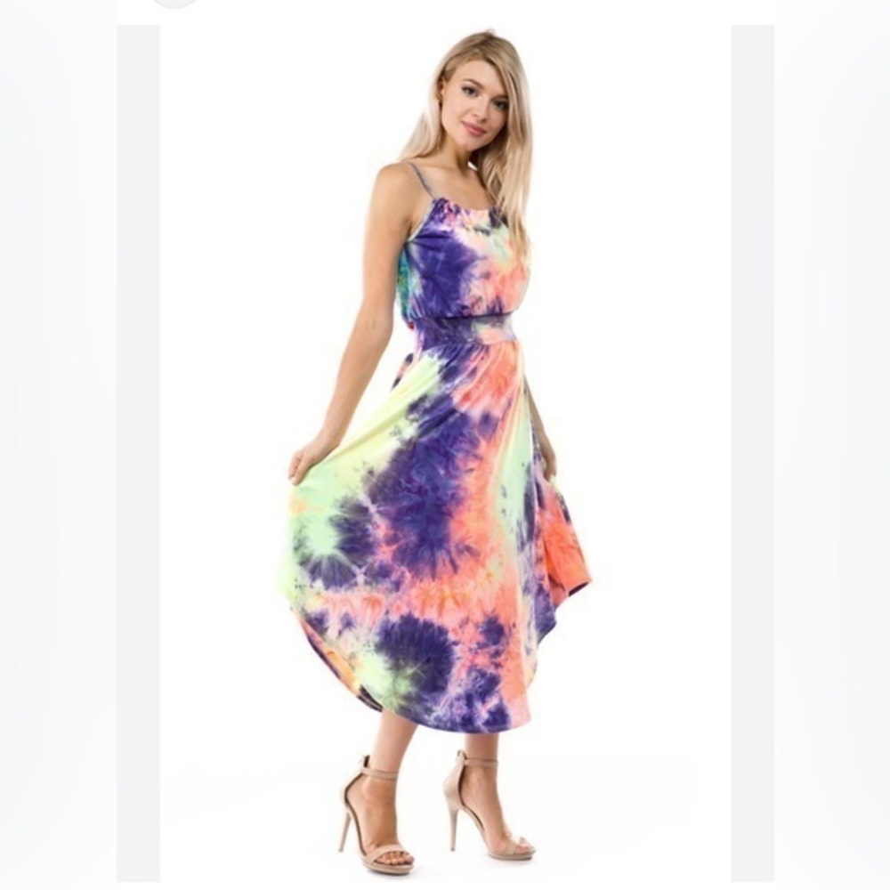 Sage Purple Yellow Tie Dye Maxi Dress size small